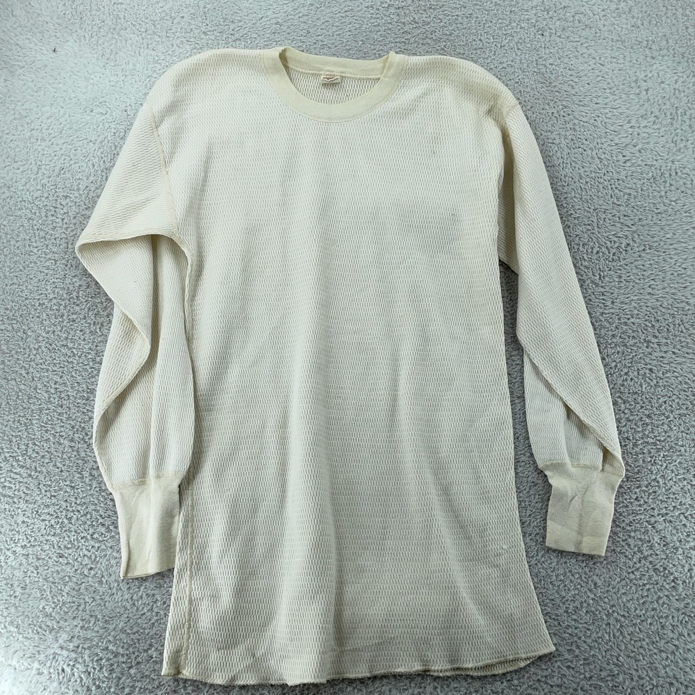 Vintage Maverick Thermal Shirt Mens Medium Off-White Waffle Knit Long Sleeve 80s